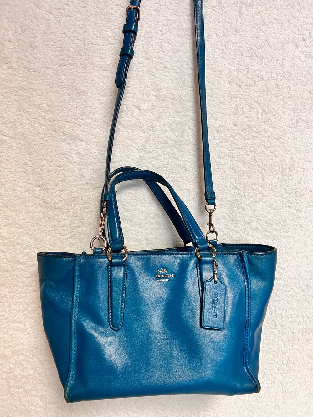 Coach Blue Leather Tote with Removable Crossbody Strap - Picture 2 of 11